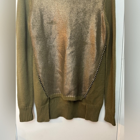 Kenneth Cole Olive Green Bronze Metallic Merino Wool Blend Knit Chain Sweater S - Picture 6 of 13